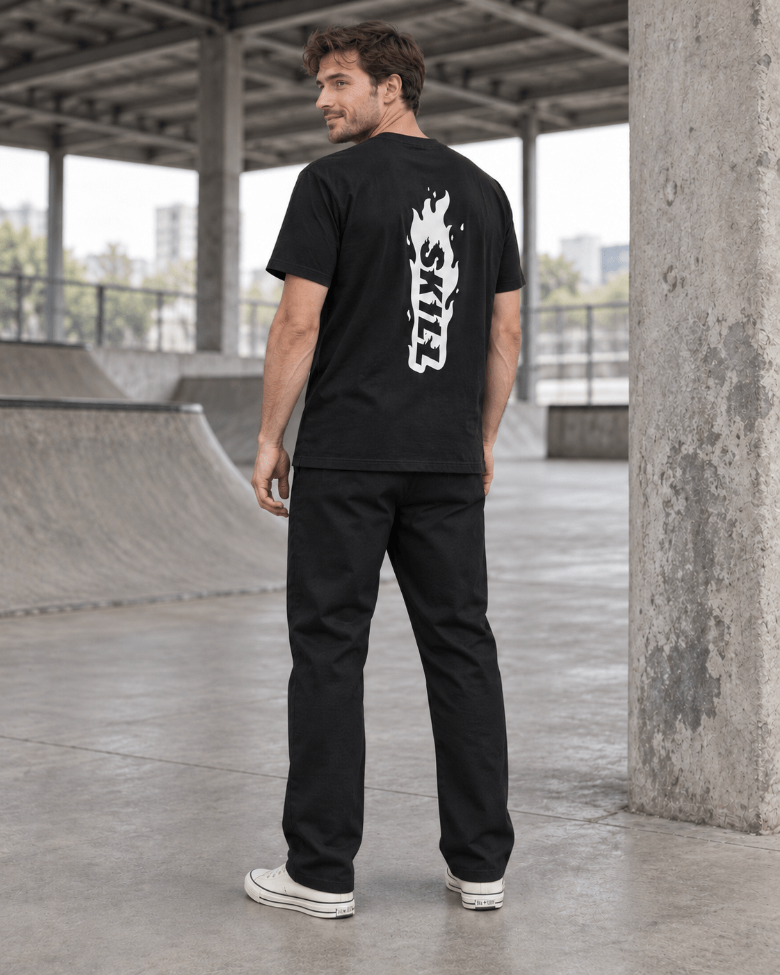 Burning SKILL™ T-Shirt | Black / Off-White - skill.shop