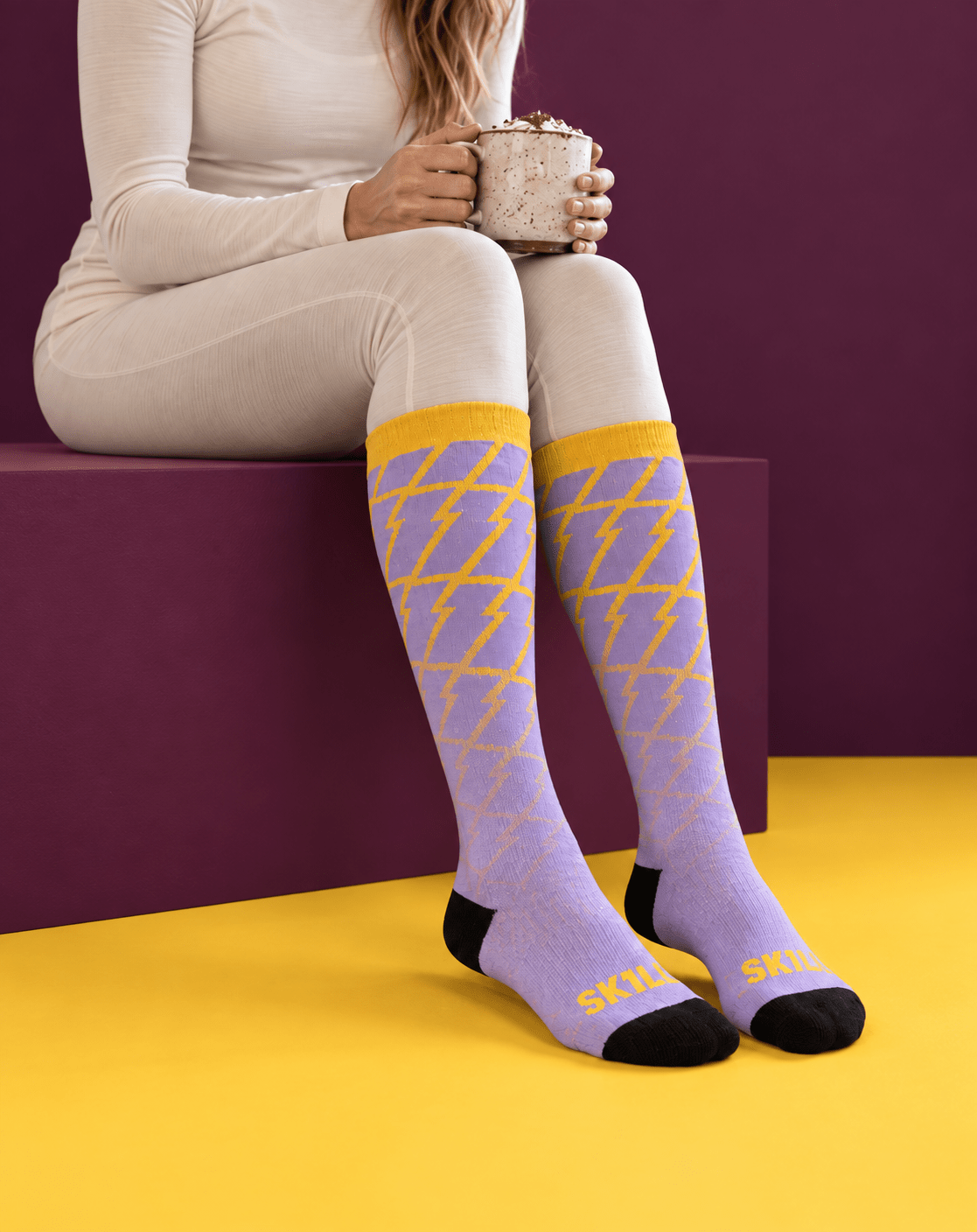 SKILL™ Lightning Ski Socks | Lila/Gelb - skill.shop