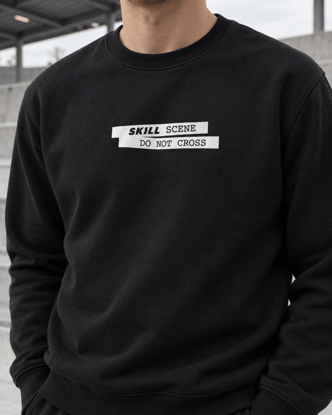 SKILL™ Scene Do Not Cross Crewneck | Schwarz / Off-White - skill.shop